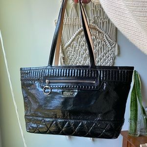 SALE! Coach Tote Bag Black Poppy Liquid Gloss